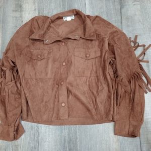 Brown suede like jacket with fringe brand new